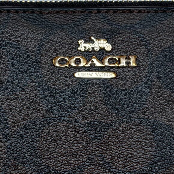 NEW! Coach Large Zip Signature Canvas Wristlet-Walnut Black Gold - Picture 2 of 5